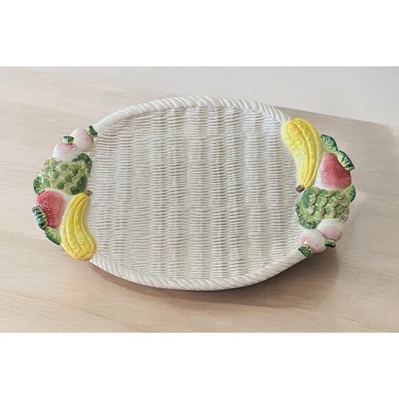 Fitz and Floyd "Vegetable Garden" Basket Weave Ceramic 20" Serving Platter 1989